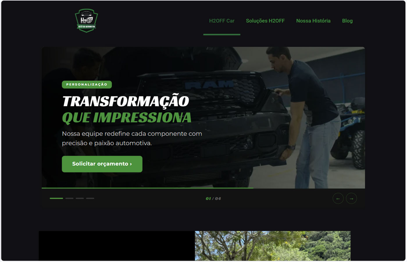 Screenshot do site H2OFF Car